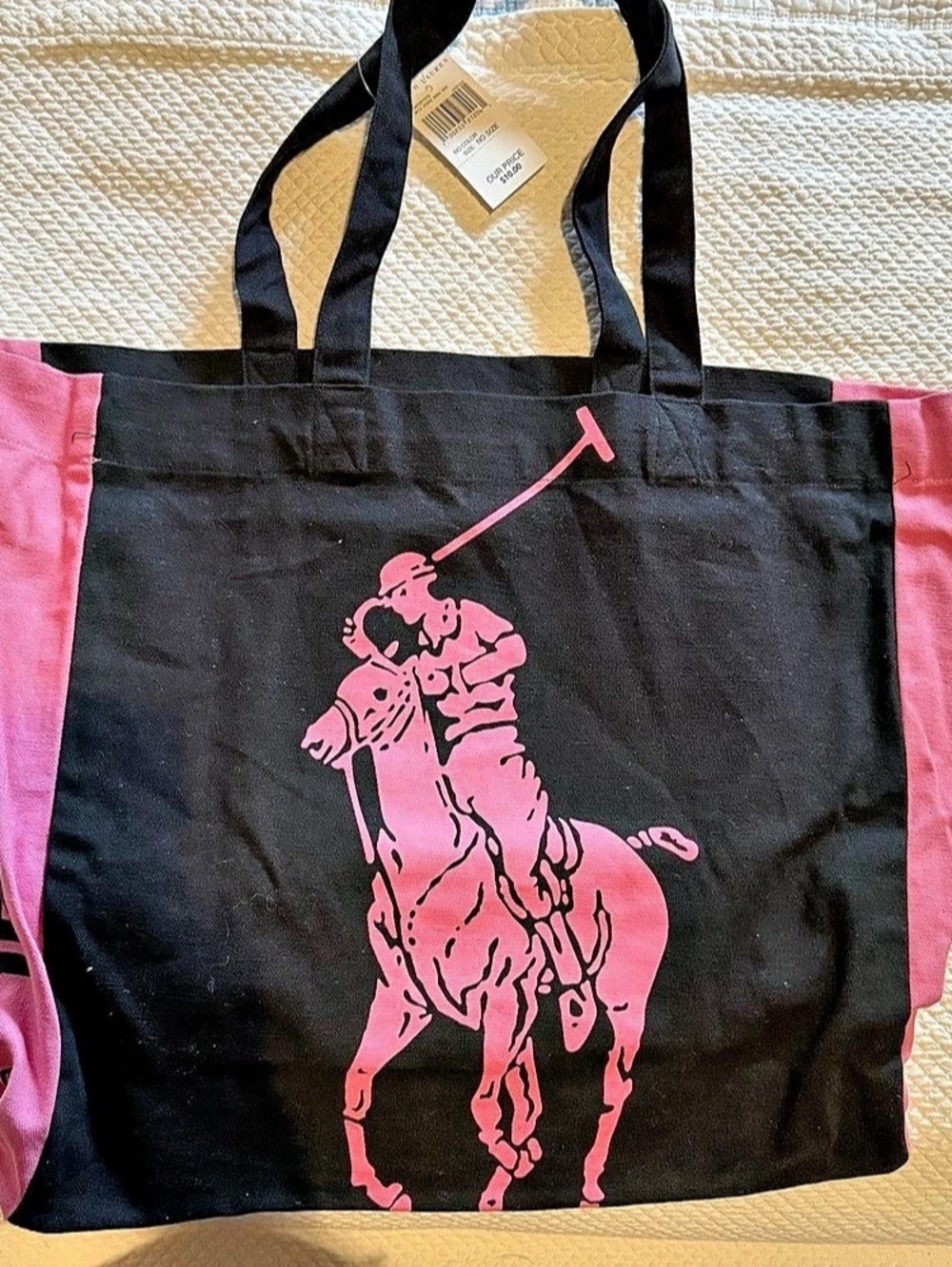 Ralph Lauren Pink Pony Canvas Tote Black & Pink Vintage